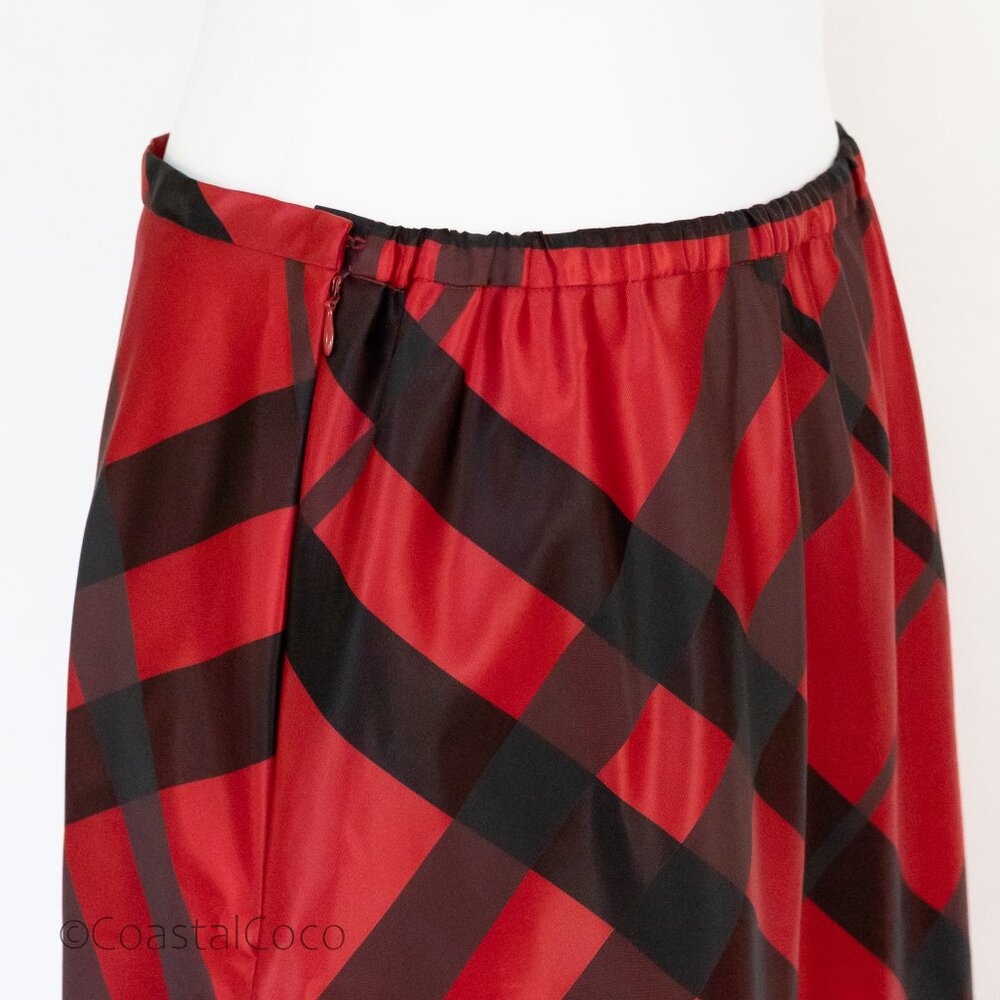 Vintage Victor Costa M Red Taffeta Maxi Skirt Plaid A-Line Dramatic Bold 90s Y2K - Picture 7 of 10